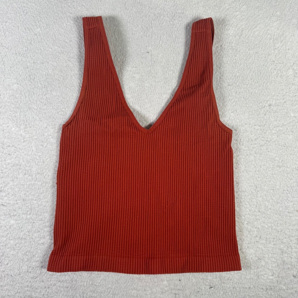 Unbranded Tank Top Womens M/L Terracotta Orange Good Ribbed V-Neck Stretch Basic